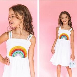 Lola + The Boys White Dress with Rainbow Design